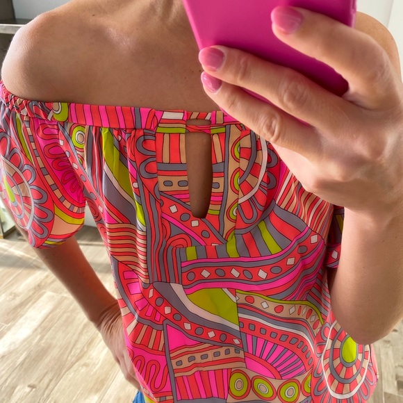 Multi colored off the shoulder silk top - Picture 3 of 3